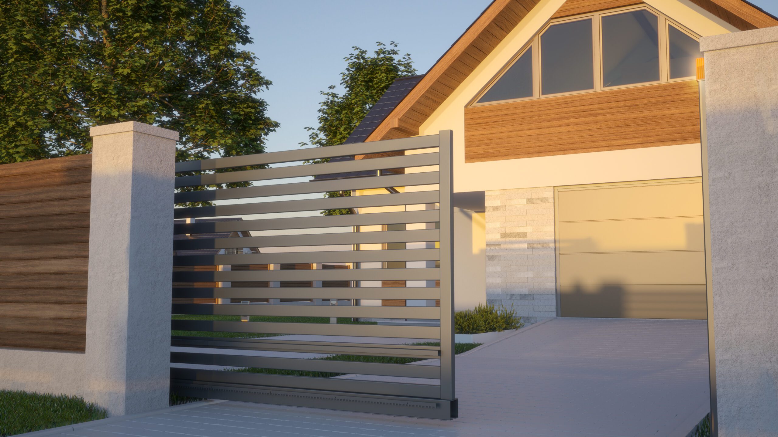 Automatic Sliding Gate and house, 3d illustration Rénovation et menuiserie à Levignac