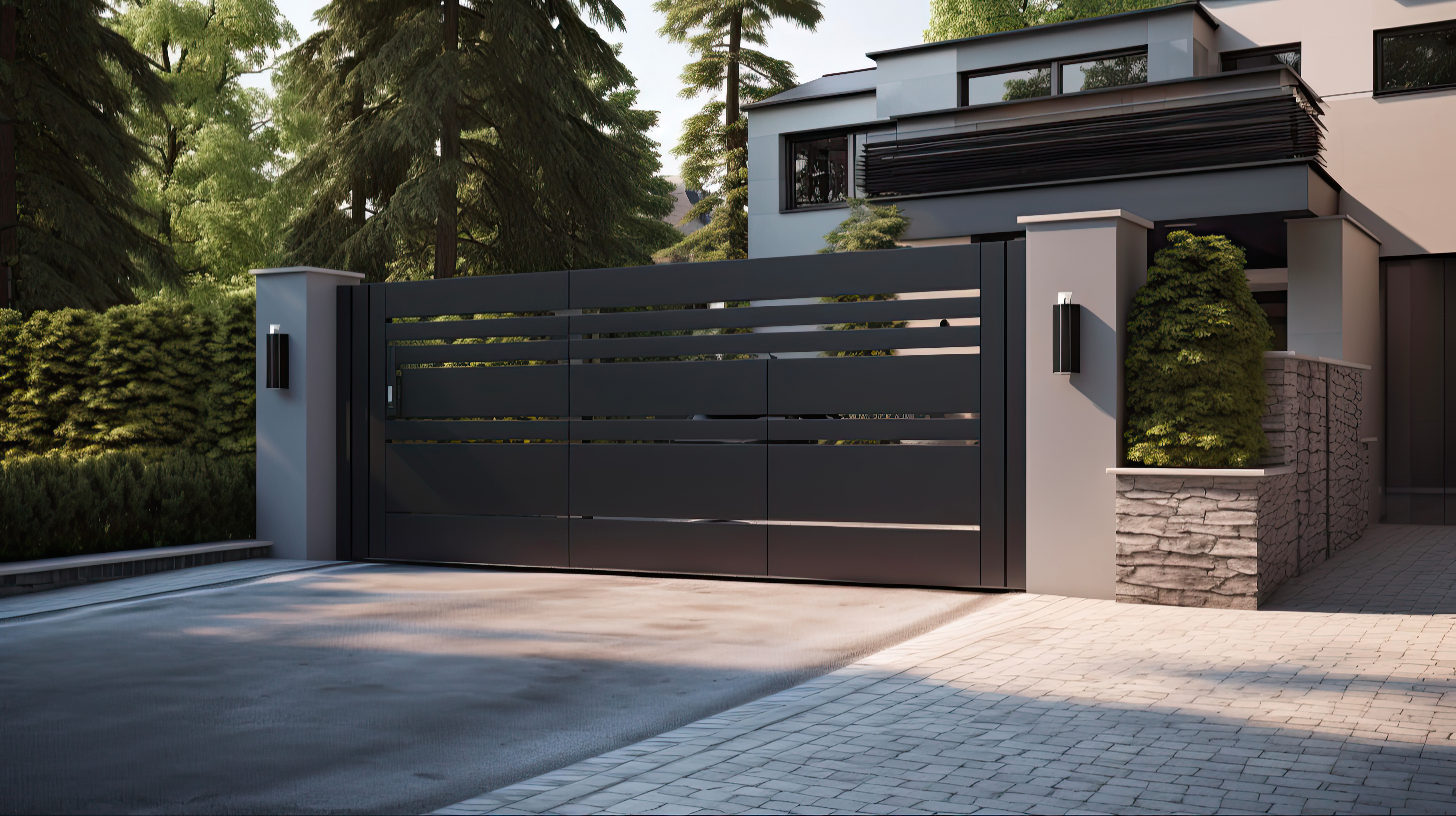 Steel Automatic Sliding Gate System for House Entrance | Motorized Iron Gate with Automation and Engine. Generative AI Rénovation et menuiserie à Levignac